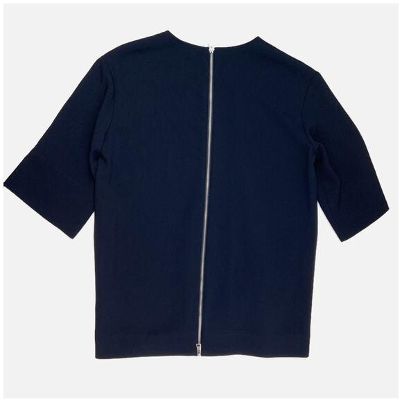 Everlane Japanese Go Weave Back-Zip Short Sleeve Blouse Navy Women's Size 0 - Picture 6 of 10